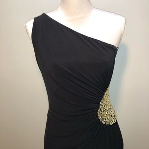 JSBoutique one shoulder black gown